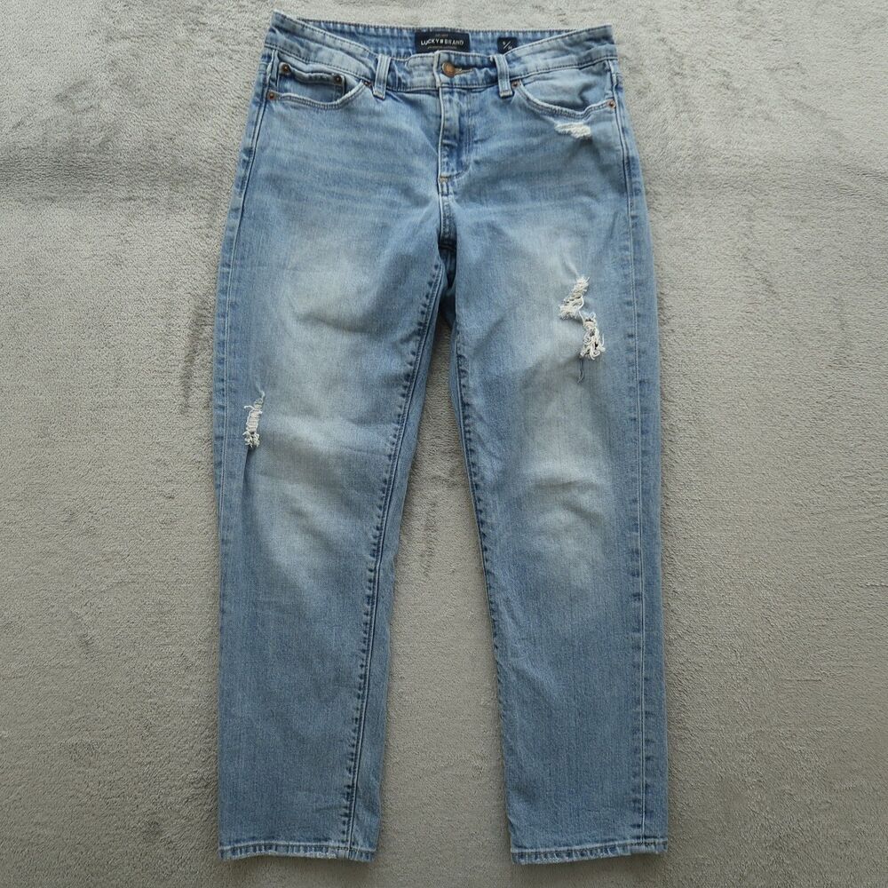 Lucky Brand Jeans Women's Size 6 Blue Mid-Rise Sweet Crop 26" Inseam Distressed